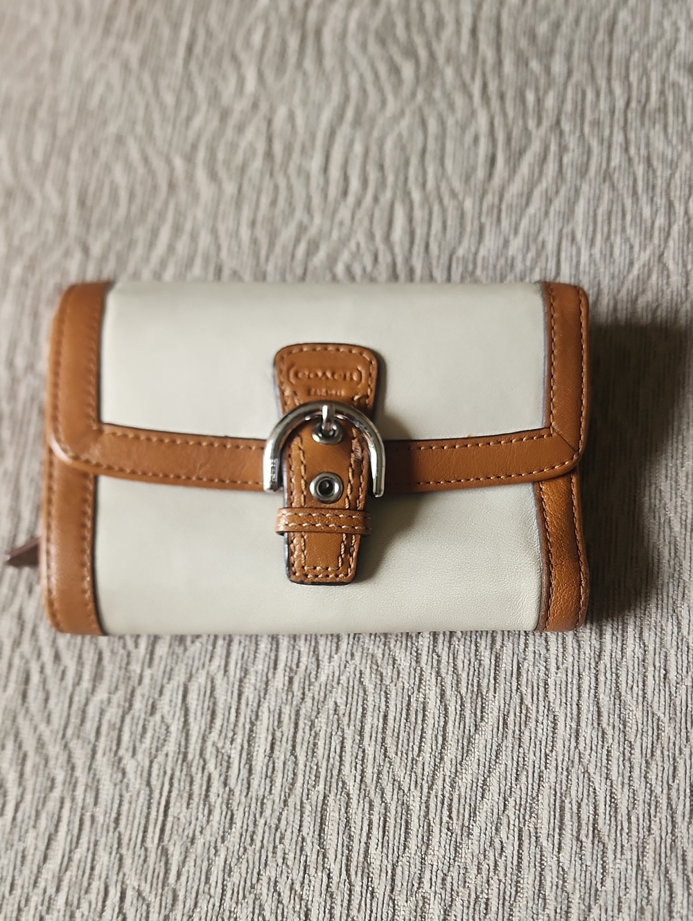 Coach Cream and Tan Leather Buckle Wallet 2004